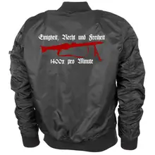Bestickte MA1 Bomberjacke "Leichtversion" Schwarz - Mg42 Einigkeit, Recht und Freiheit Rückseite