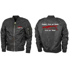 Bestickte MA1 Bomberjacke "Leichtversion" Schwarz - Mg42 Einigkeit, Recht und Freiheit Vorder- und Rückseite