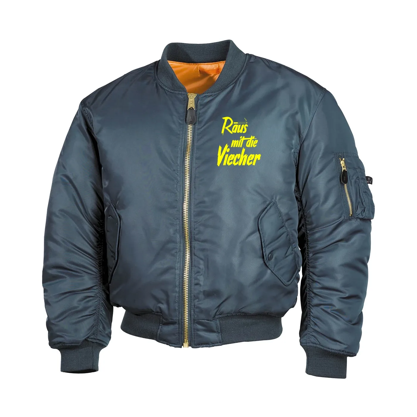 Bestickte MA1 Bomberjacke, Alphablau - Raus mit die Viecher