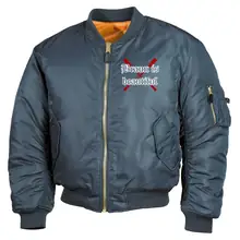 Bestickte MA1 Bomberjacke, Alphablau - Braun is beautiful - gewählte Variante