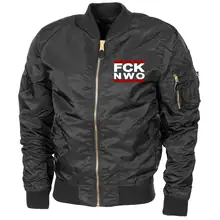 Bestickte MA1 Bomberjacke "Leichtversion" Schwarz - FCK NWO Vorderseite