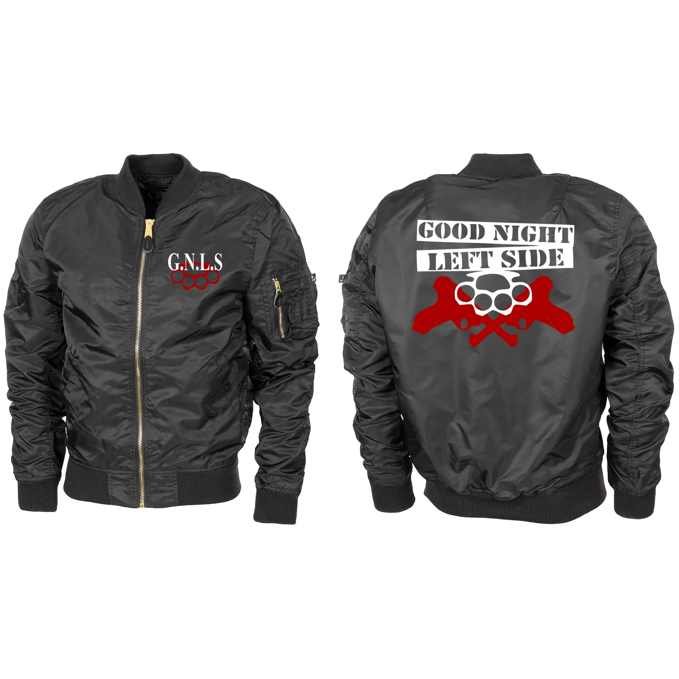 Bestickte MA1 Bomberjacke "Leichtversion" Schwarz - GNLS, Schlagring