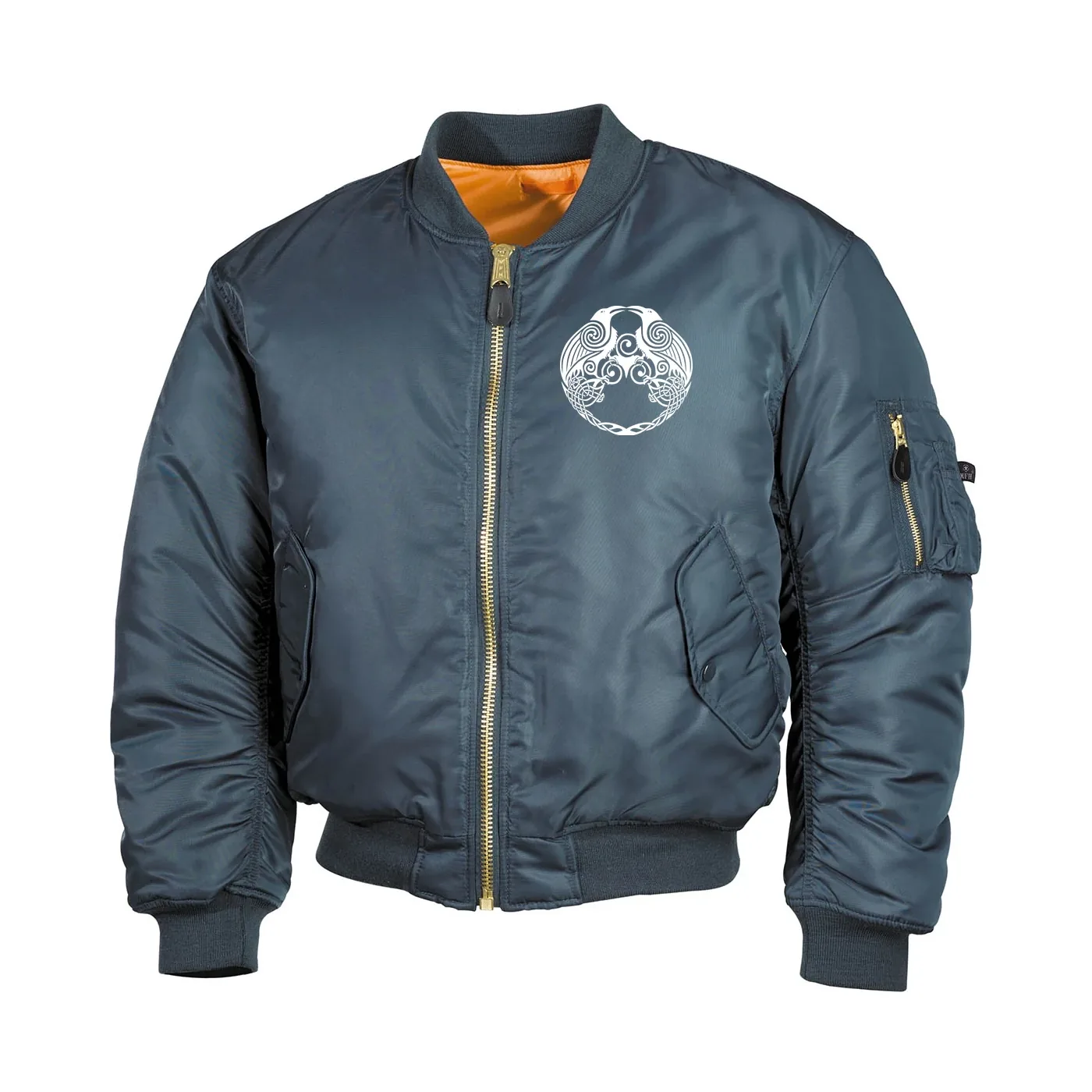 Bestickte MA1 Bomberjacke, Alphablau - Raben