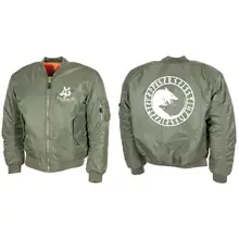 Bestickte MA1 Bomberjacke, Oliv - Fenrir Vorder- und Rückseite