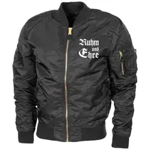 Bestickte MA1 Bomberjacke "Leichtversion" Schwarz - Ruhm und Ehre Vorderseite