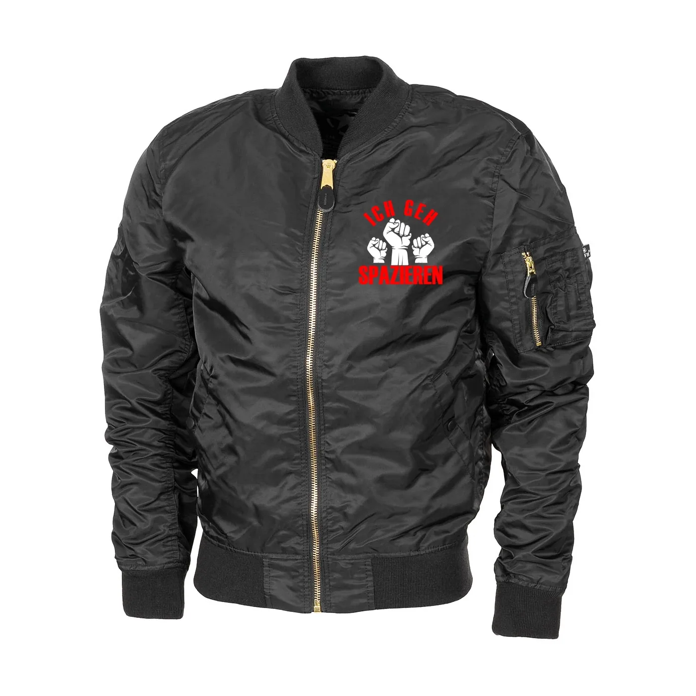 Bestickte MA1 Bomberjacke "Leichtversion" Schwarz - Ich geh Spazieren
