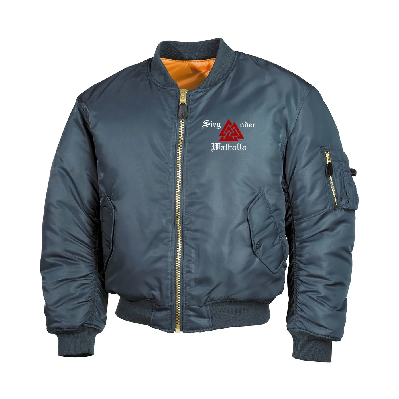 Bestickte MA1 Bomberjacke, Alphablau - Sieg oder Walhalla