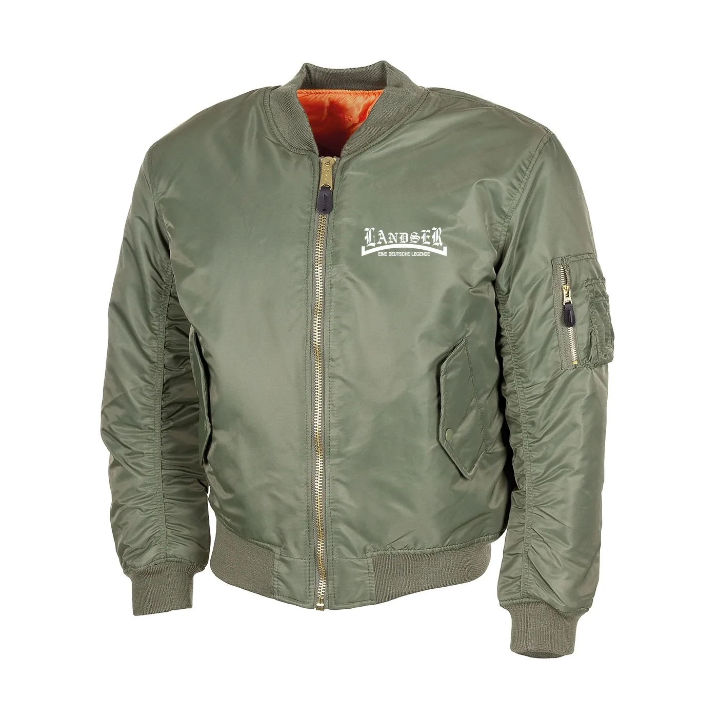 Bestickte MA1 Bomberjacke, Oliv - Landser, weiß