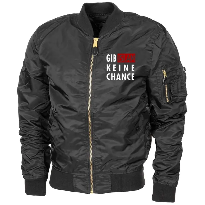 Bestickte MA1 Bomberjacke "Leichtversion" Schwarz - Gib Islam keine Chance