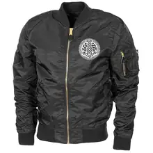 Bestickte MA1 Bomberjacke "Leichtversion" Schwarz - Schwarze Sonne, Thorhammer - gewählte Variante