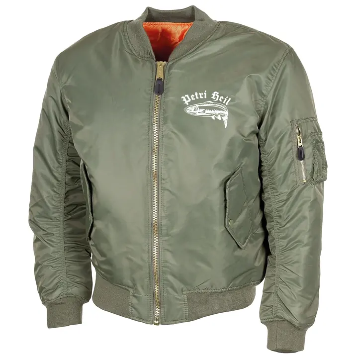 Bestickte MA1 Bomberjacke, Oliv - Petri Heil