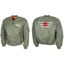 Bestickte MA1 Bomberjacke, Oliv - Petri Heil Vorder- und Rückseite