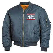 Bestickte MA1 Bomberjacke, Alphablau - Love Football hate Antifa Vorderseite