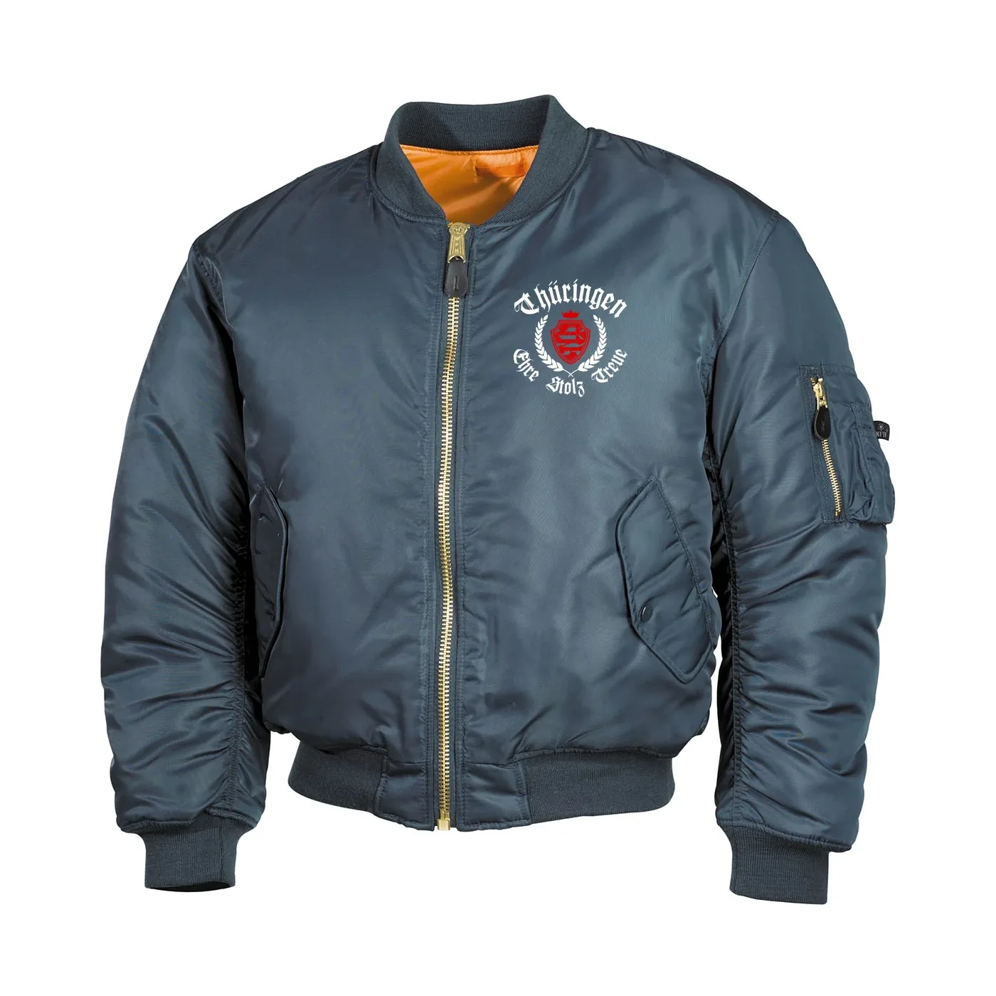 Bestickte MA1 Bomberjacke, Alphablau - Thüringen, ehre stolz treue