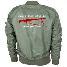 Bestickte MA1 Bomberjacke "Leichtversion" Schwarz - Mg42 Einigkeit, Recht und Freiheit Rückseite
