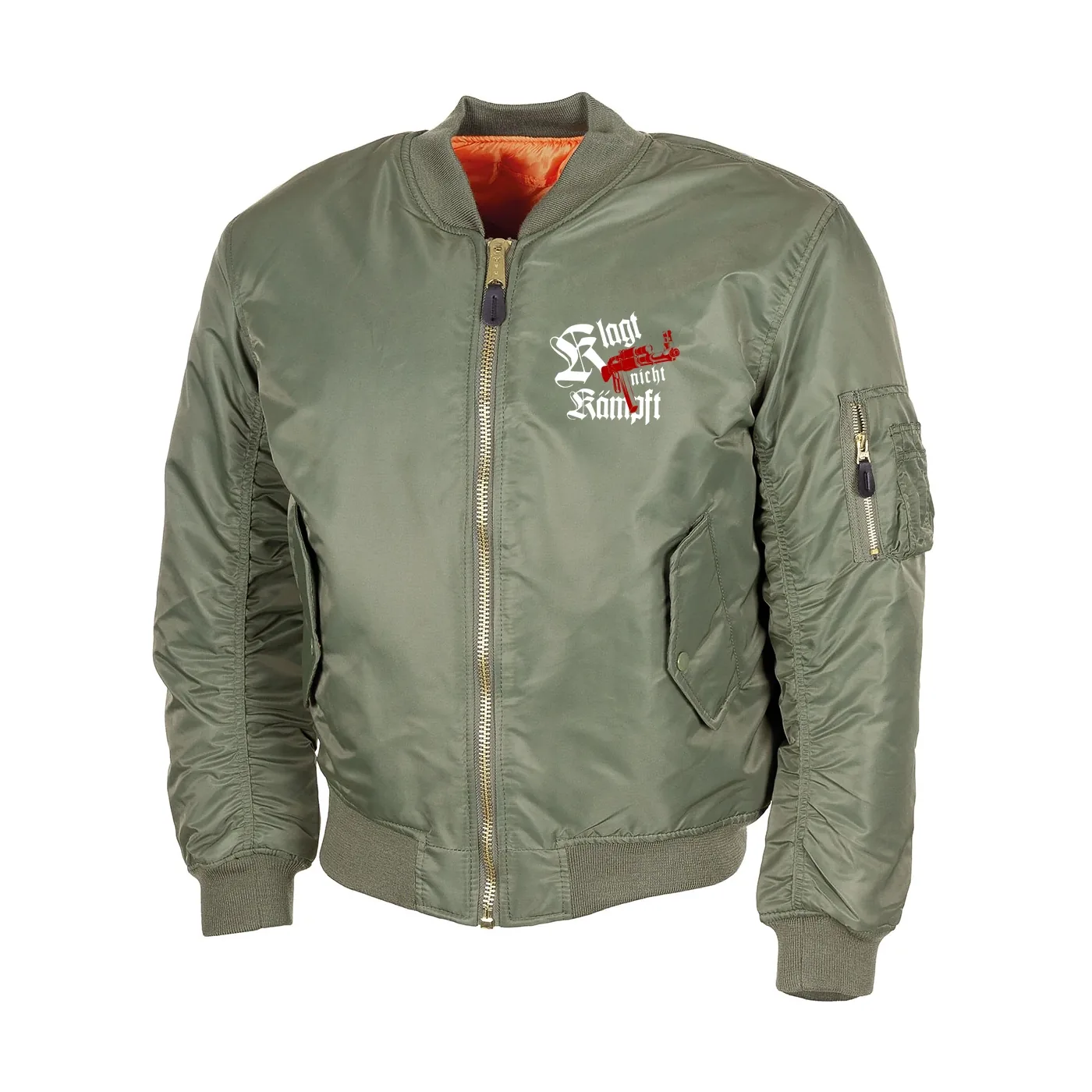 Bestickte MA1 Bomberjacke, Oliv - Klagt nicht kämpft, Ak47