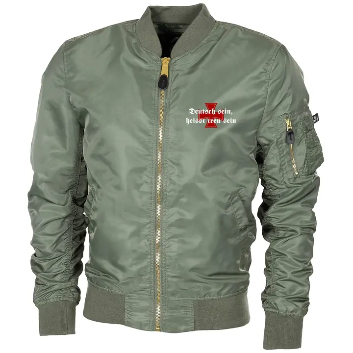 Bestickte MA1 Bomberjacke "Leichtversion" Schwarz - Deutsch sein, heißt treu sein