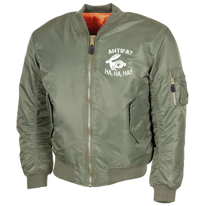 Bestickte MA1 Bomberjacke, Oliv - Antifa, ha ha ha