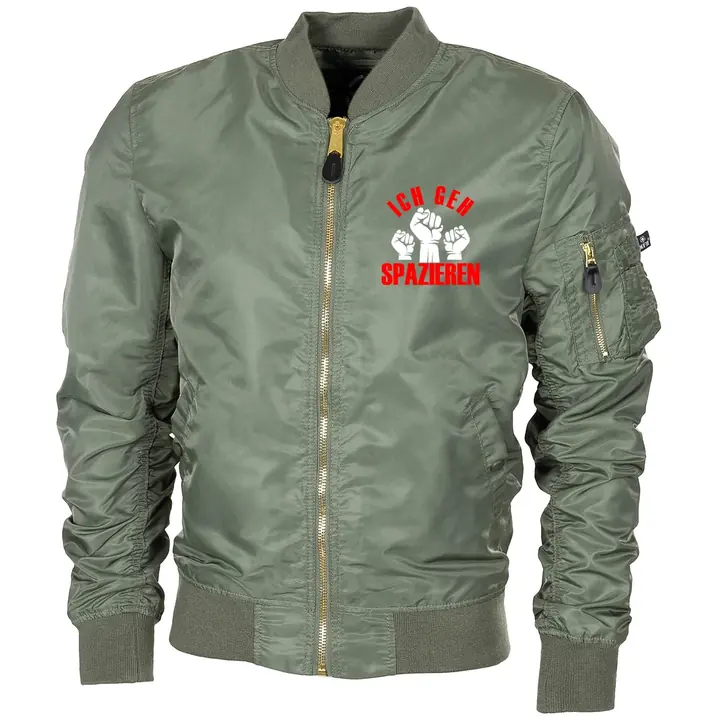 Bestickte MA1 Bomberjacke "Leichtversion" Schwarz - Ich geh Spazieren