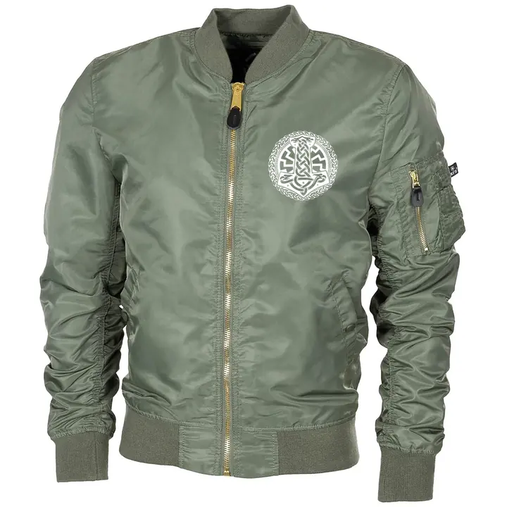 Bestickte MA1 Bomberjacke "Leichtversion" Schwarz - Schwarze Sonne, Thorhammer