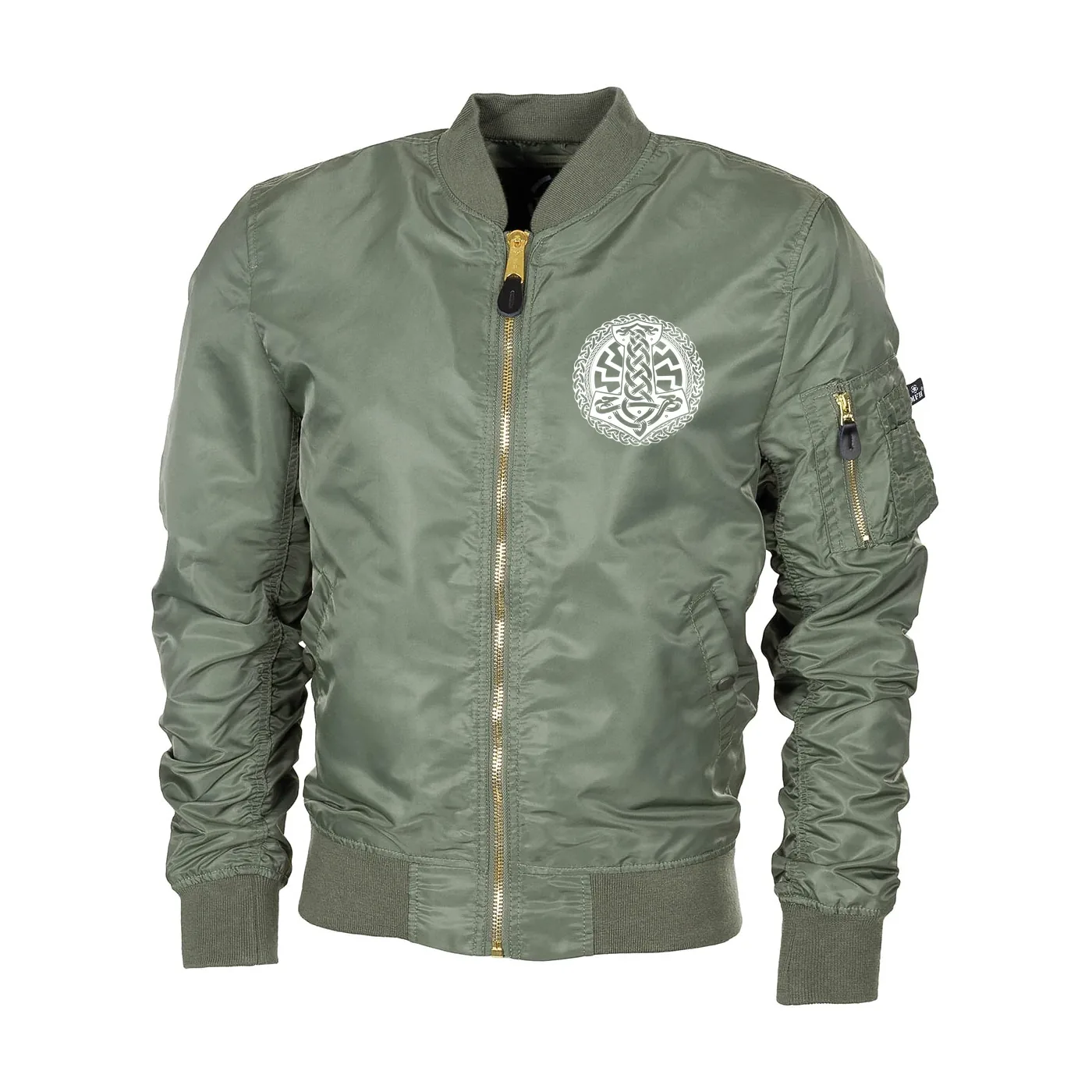 Bestickte MA1 Bomberjacke "Leichtversion" Schwarz - Schwarze Sonne, Thorhammer
