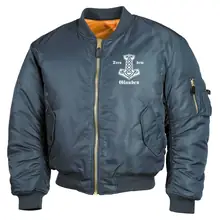 Bestickte MA1 Bomberjacke, Alphablau - Treu dem Glauben Vorderseite