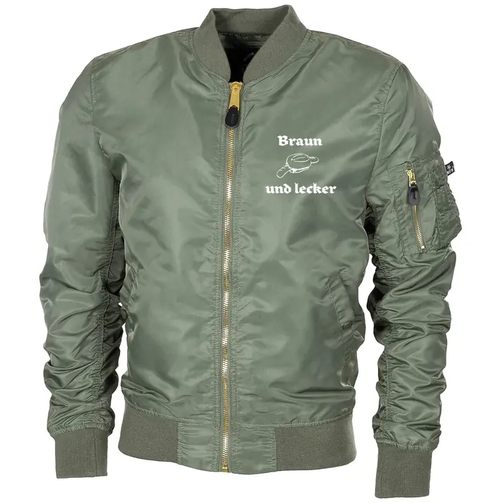 Bestickte MA1 Bomberjacke "Leichtversion" Schwarz - Braun und lecker