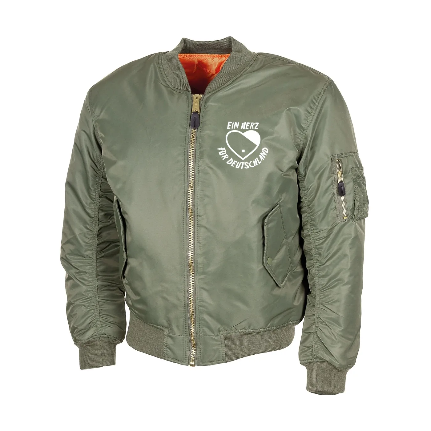 Bestickte MA1 Bomberjacke, Oliv - Ein Herz für Deutschland
