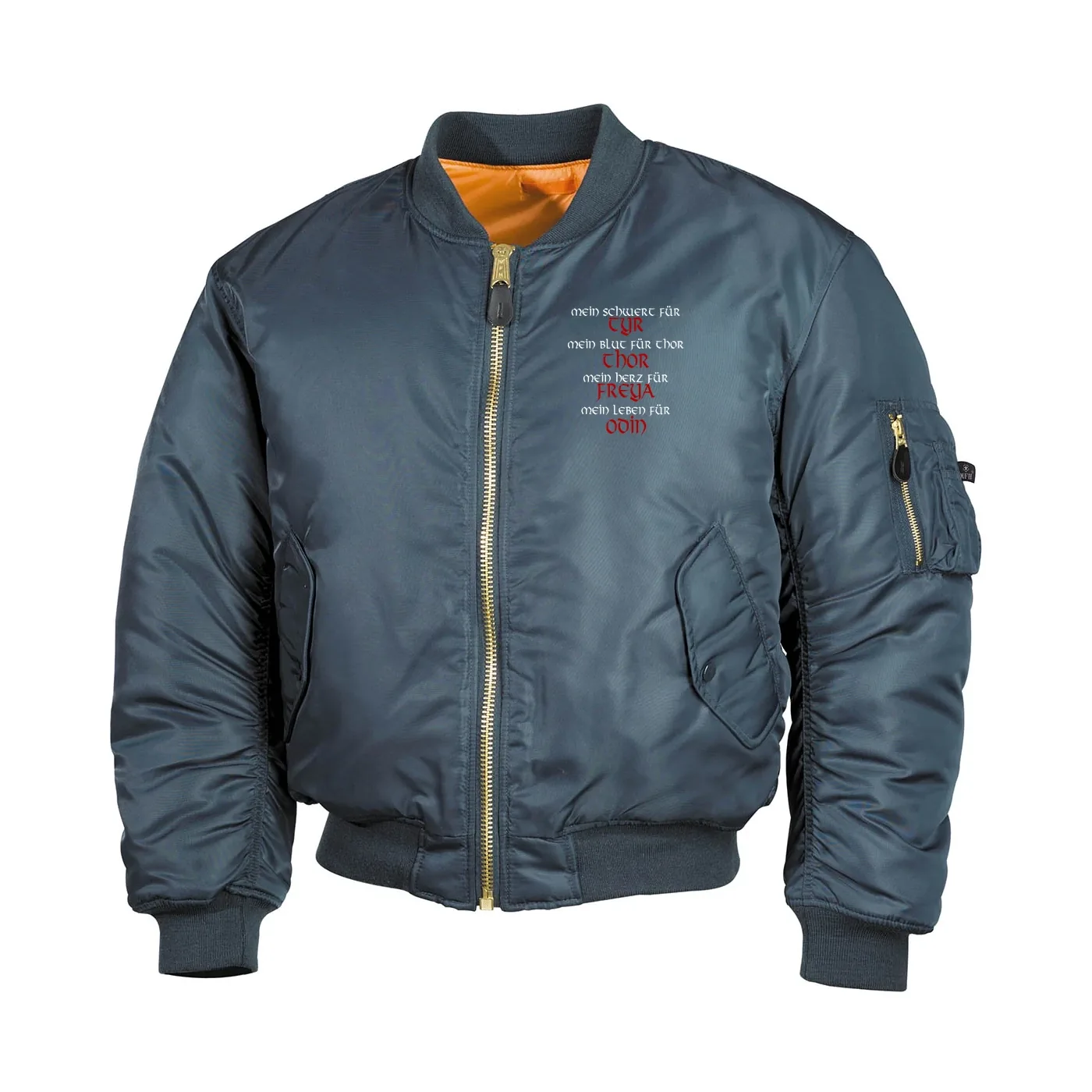 Bestickte MA1 Bomberjacke, Alphablau - Mein Schwert für Tyr