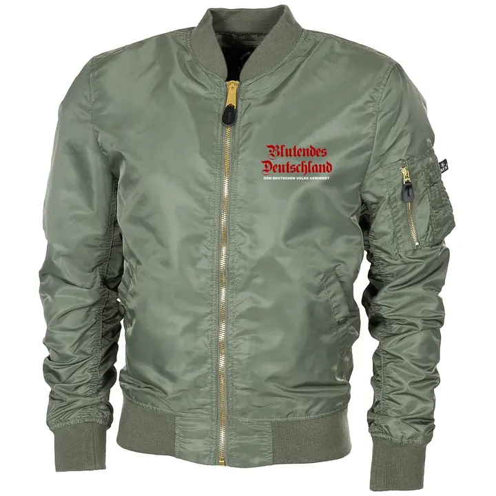 Bestickte MA1 Bomberjacke "Leichtversion" Schwarz - Blutendes Deutschland