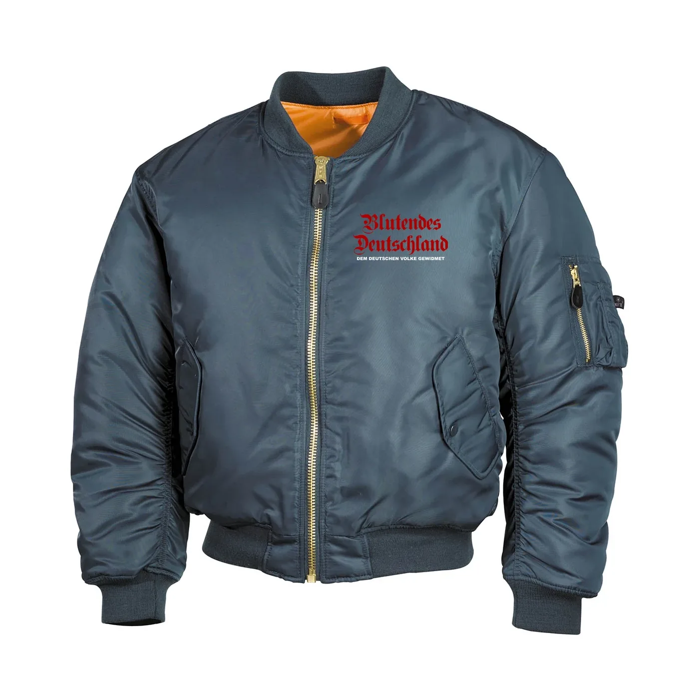 Bestickte MA1 Bomberjacke, Alphablau - Blutendes Deutschland