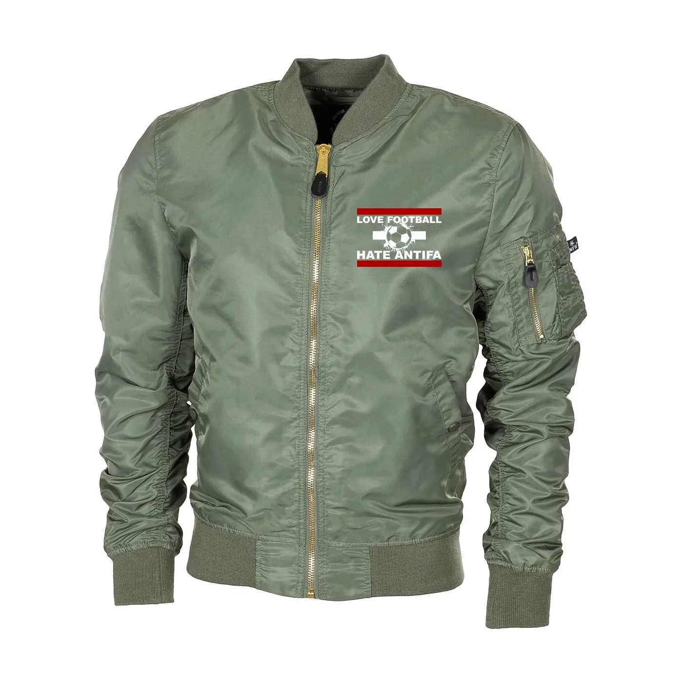 Bestickte MA1 Bomberjacke "Leichtversion" Schwarz - Love Football hate Antifa