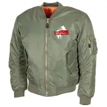 Bestickte MA1 Bomberjacke, Oliv - See you in Walhalla, Totenkopf Vorderseite