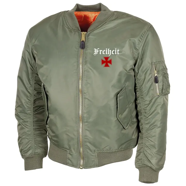 Bestickte MA1 Bomberjacke, Oliv - Heute tolerant morgen fremd im eigenen Land