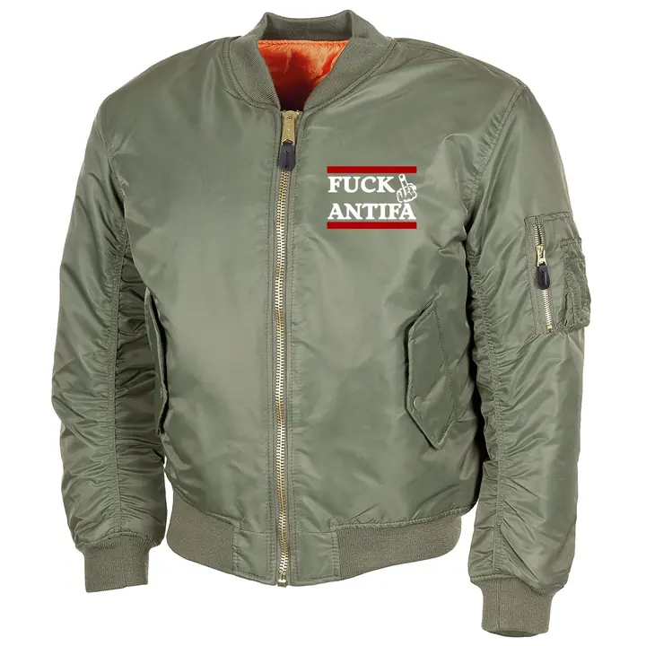 Bestickte MA1 Bomberjacke, Oliv - Fuck Antifa