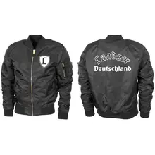 Bestickte MA1 Bomberjacke "Leichtversion" Schwarz - Landser Deutschland Vorder- und Rückseite
