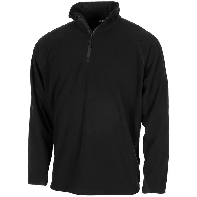 Shirt, "Troyer", Microfleece, langarm, schwarz, 200 g/m²