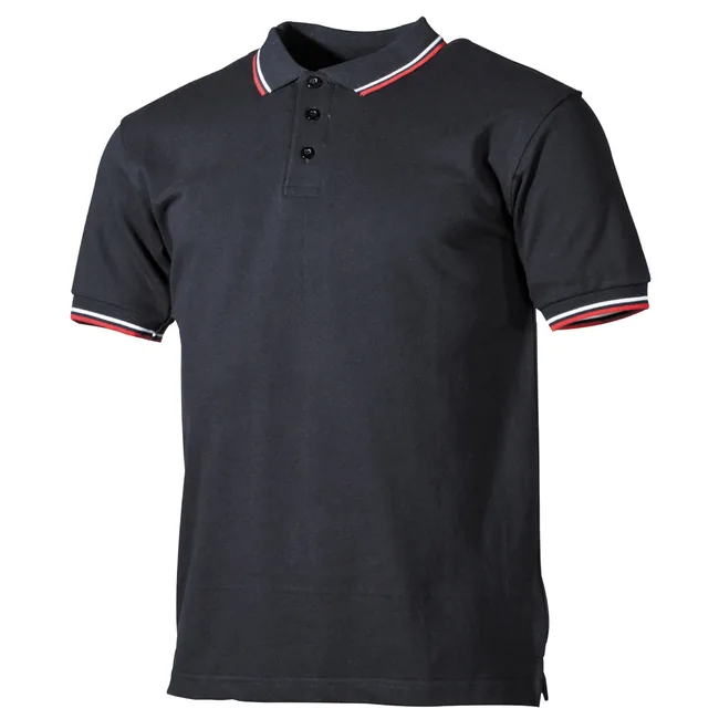 Poloshirt, schwarz, rot-weiße, Streifen, mit Knopfleiste