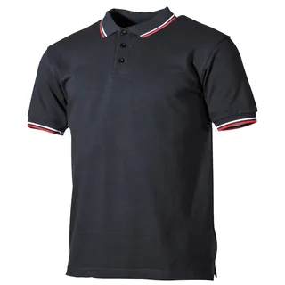 Poloshirt, schwarz, rot-weiße, Streifen, mit Knopfleiste