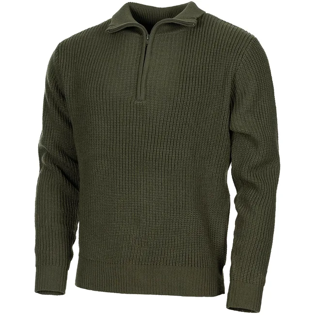 Pullover, "Troyer", oliv, mit Reißverschluss