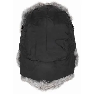 Fellmütze, schwarz, mit grauem, Echtfell, Steppfütterung