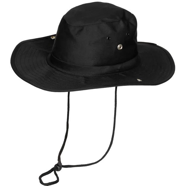 Buschhut, schwarz, mit Kinnband, zum Hochstellen