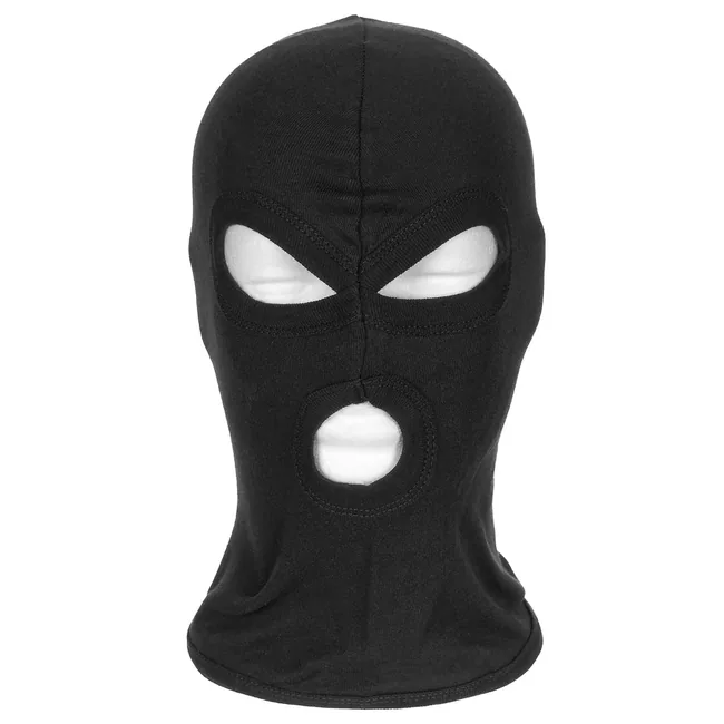 Balaclava, 3-Loch, dünn, schwarz, 100 % Baumwolle