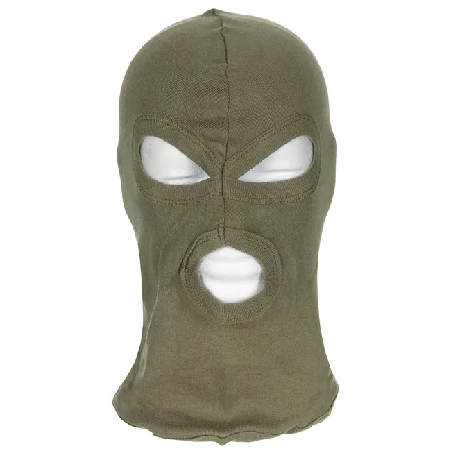 Balaclava, 3-Loch, dünn, oliv, 100 % Baumwolle