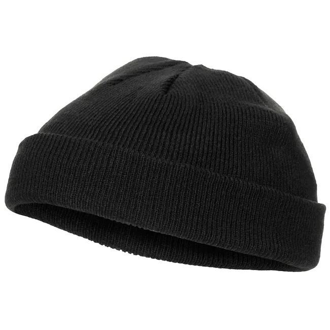 Rollmütze, Polyacryl, schwarz, fein gestrickt, extra kurz