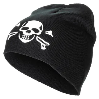 Strickmütze, "Beanie",schwarz, "Totenkopf", fein gestrickt