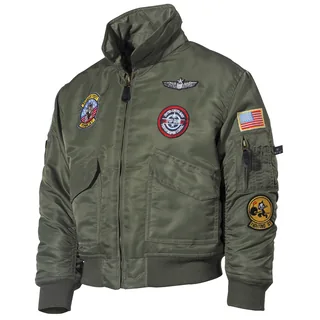 US Kinder-Pilotenjacke, CWU, oliv, mit Fliegerabzeichen