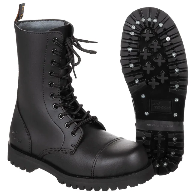 Stiefel, 10-Loch,"Pure Trash", schwarz, Stahlkappe, Schrauben