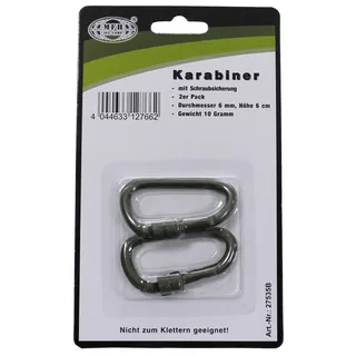 Karabiner, Schraubverschluss, D 6 mm x 6 cm, 2er Pack, oliv