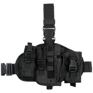 Pistolenbeinholster, "MOLLE", rechts, schwarz, mit Taschen